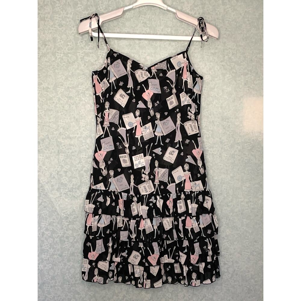 Jesus Diamante Hime Gyaru Thin Strap Tiered Ruffles Black Dress Size XS